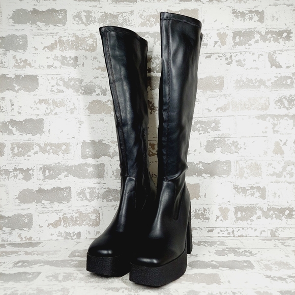 NEW Abound Krysten Stretch Black Chunky Platform Boots H366 - Picture 3 of 15